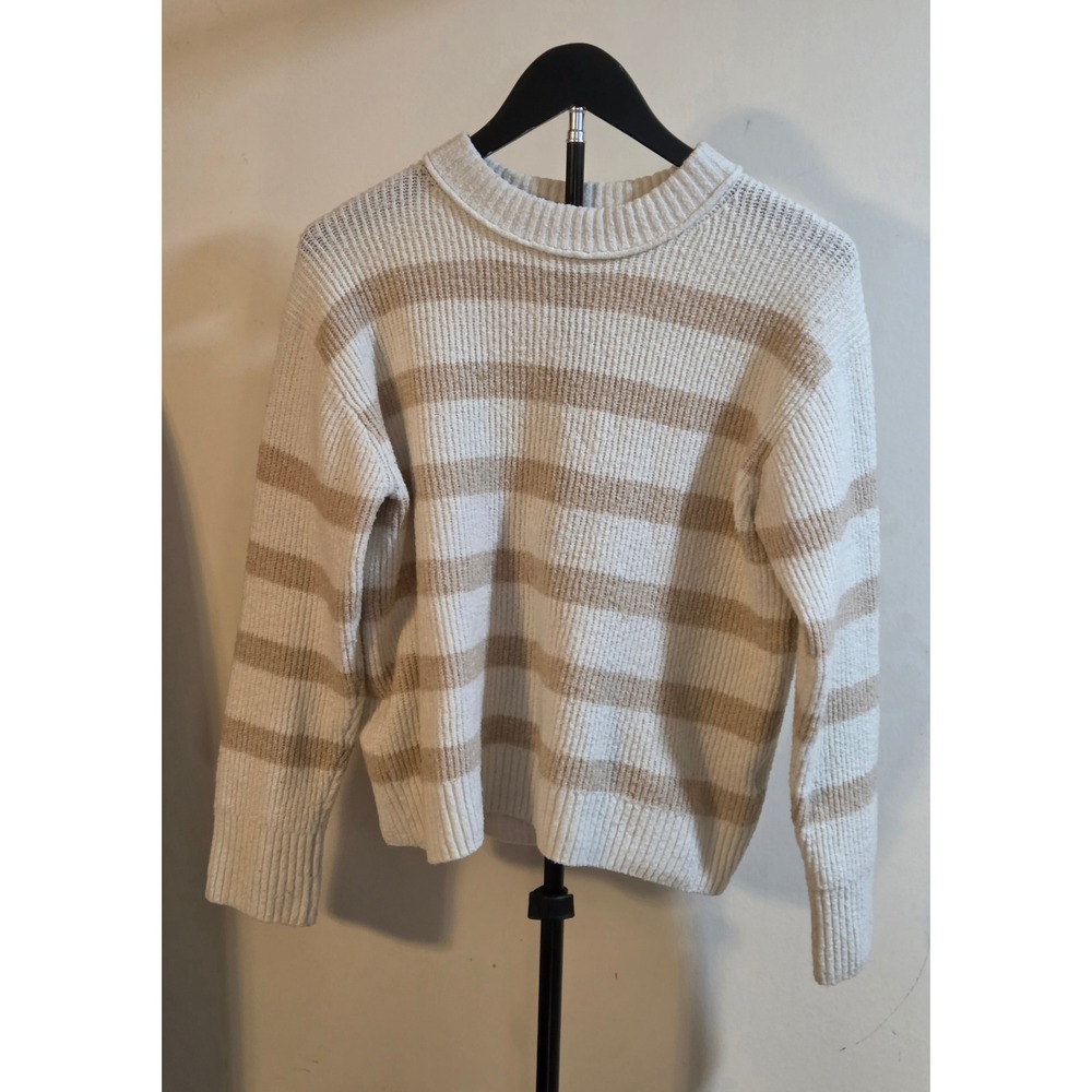 American Eagle Long Sleeve Ribbed Striped Sweater Women's Size XS White Tan